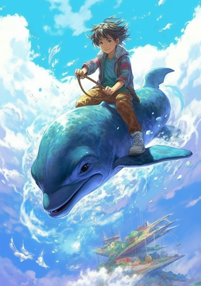 儿童节充满想象力童趣孩子们骑着海豚飞翔在蓝天碧海之上插画,插画/手绘图,插画/手绘图库,插画/手绘图下载,插画/手绘